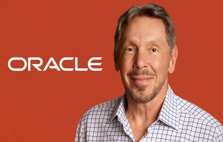 Ψηφιακή απεικόνιση του Larry Ellison με το λογότυπο του TikTok στο παρασκήνιο, συμβολίζοντας τη σύγκλιση τεχνολογίας και social media