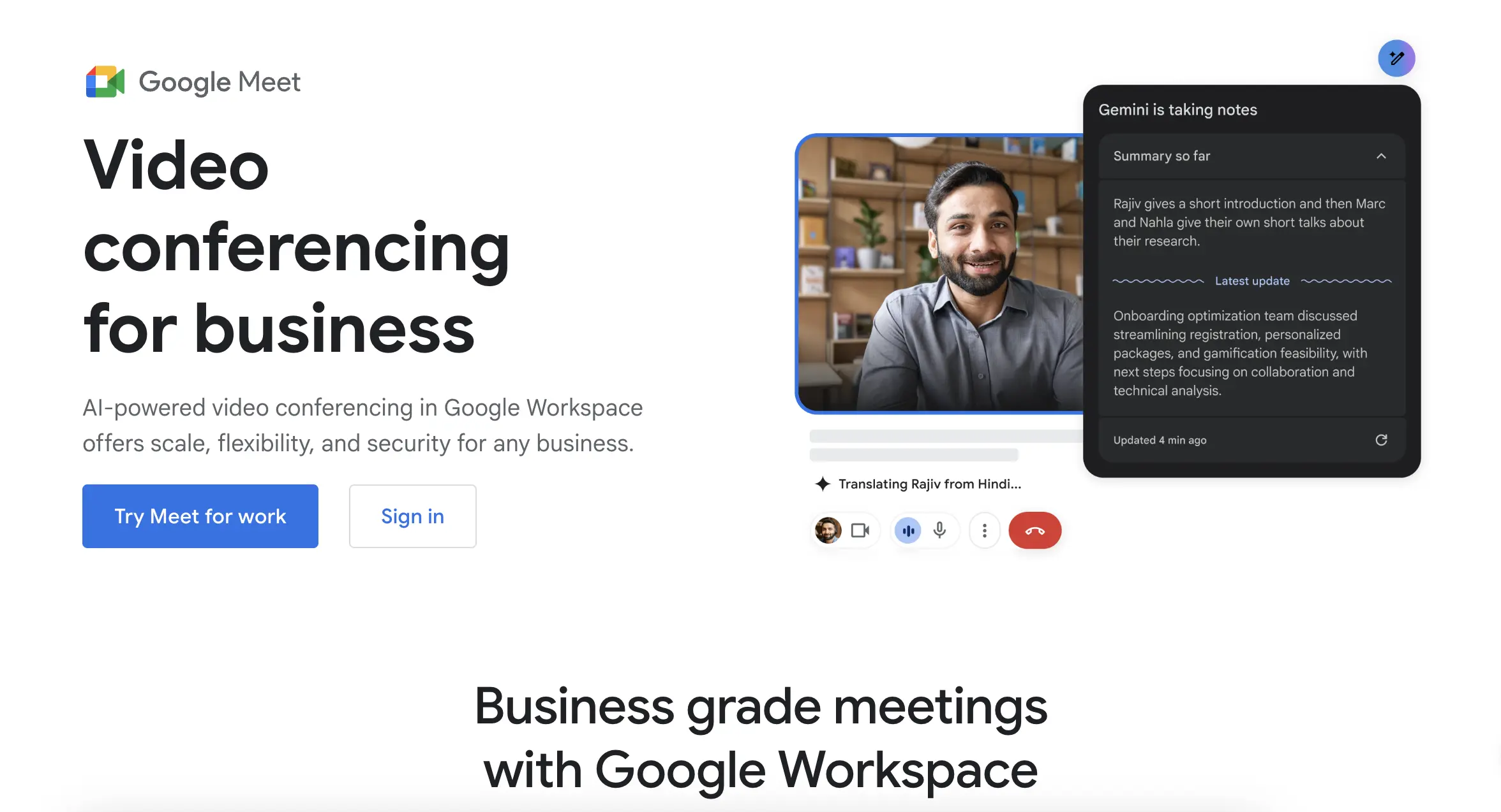 «Χρήστης παρακολουθεί meeting στο Google Meet με περίληψη Ask Gemini στην οθόνη»