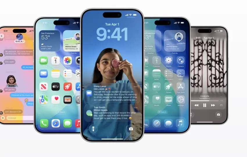 Οθόνη κλειδώματος iOS 26 με dark mode wallpaper και minimal widgets ώρας και καιρού
