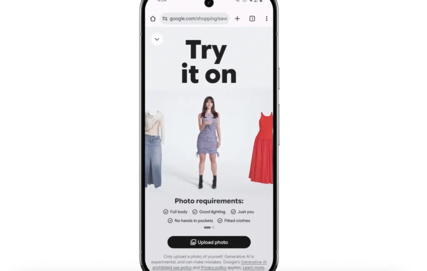 Οθόνη κινητού που δείχνει “try it on” παπούτσια μέσω Google Shopping