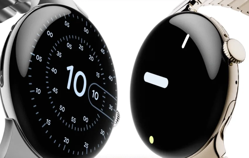 Πλάγια άποψη του Pixel Watch 4 με νέα domed οθόνη και λεπτό bezel.