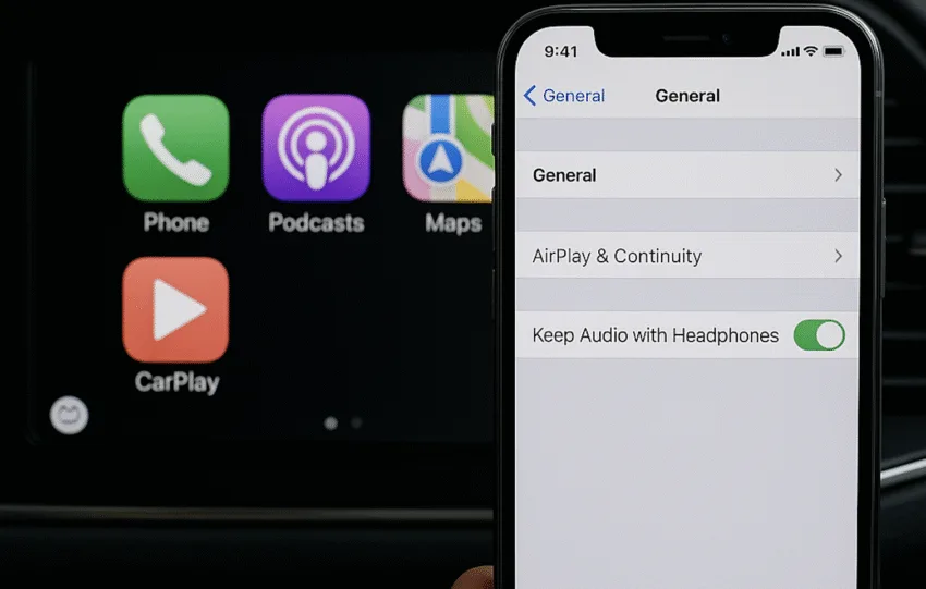 Οθόνη ρυθμίσεων iPhone που δείχνει την επιλογή «Keep Audio with Headphones