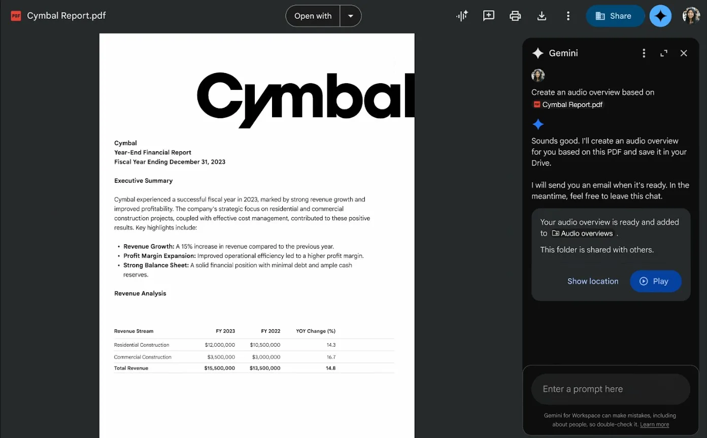 Νέα δυνατότητα στο Google Drive: Μετατρέπει φορτωμένα PDF σε «ηχητικές περιλήψεις»