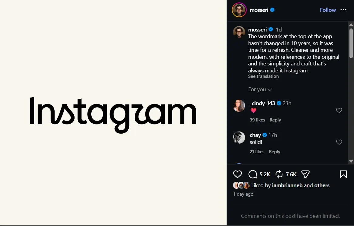Νέο λογότυπο Instagram: Η αλλαγή μιας δεκαετίας που διχάζει το κοινό 2 Νέο λογότυπο Instagram: Η αλλαγή μιας δεκαετίας που διχάζει το κοινό