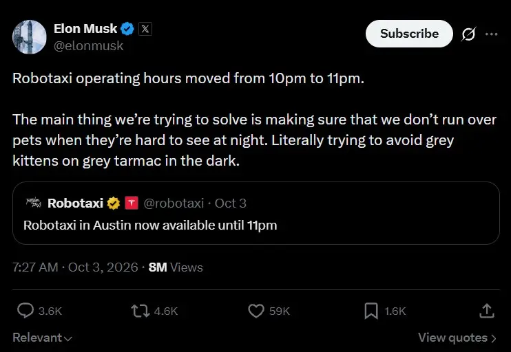 Ο Elon Musk αποκαλύπτει τι εμποδίζει το Tesla Robotaxi να λειτουργεί όλη τη νύχτα 1 Ο Elon Musk αποκαλύπτει τι εμποδίζει το Tesla Robotaxi να λειτουργεί όλη τη νύχτα