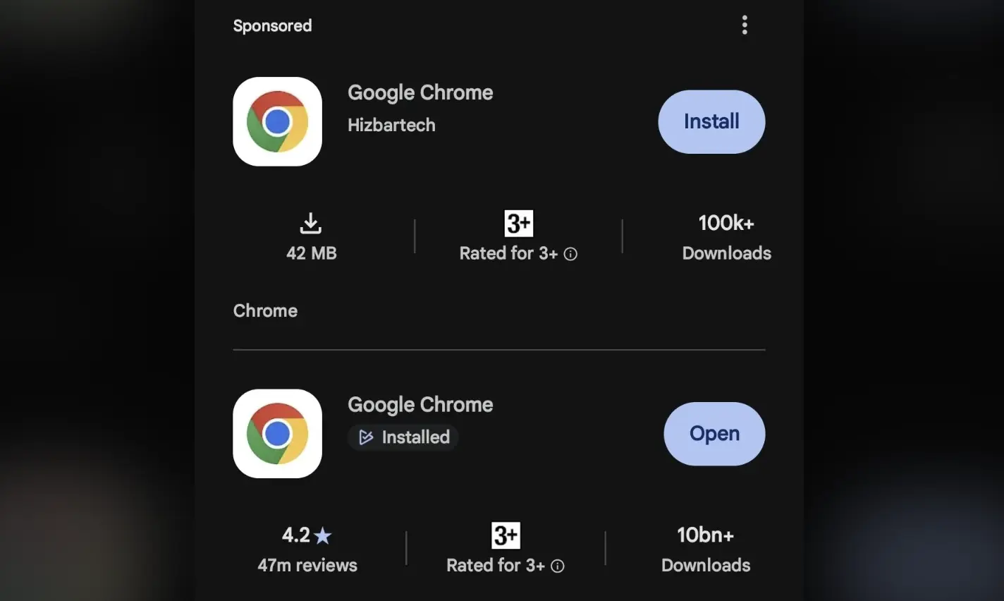 Fake Google Chrome εμφανίζόταν από το κανονικό στο Google Play και είχε 100.000 λήψεις 1 Fake Google Chrome εμφανίζόταν από το κανονικό στο Google Play και είχε 100.000 λήψεις