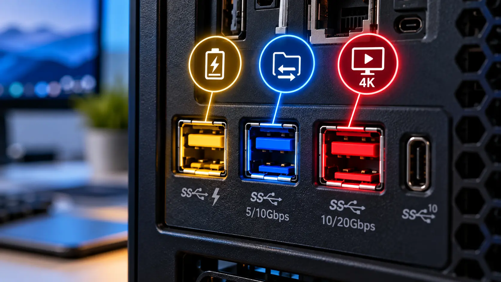 Κίτρινη, μπλε ή κόκκινη θύρα USB; Τι σημαίνουν πραγματικά τα χρώματα στον υπολογιστή 1 Η κίτρινη θύρα USB κρύβει μια χρήσιμη λειτουργία, αλλά υπάρχει κάτι που πρέπει να προσέξετε